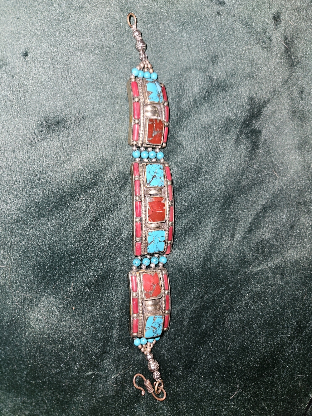 Turquoise & Red Inlay Statement Bracelet - Women Jewelry